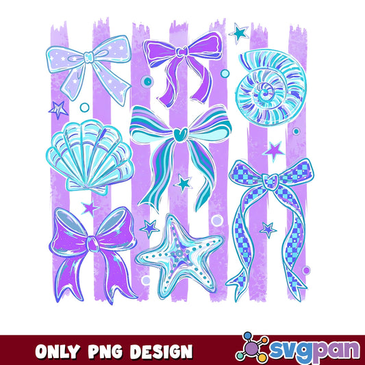 Mermaid Bow And Seashell PNG, Coquette Ocean PNG, Summer PNG