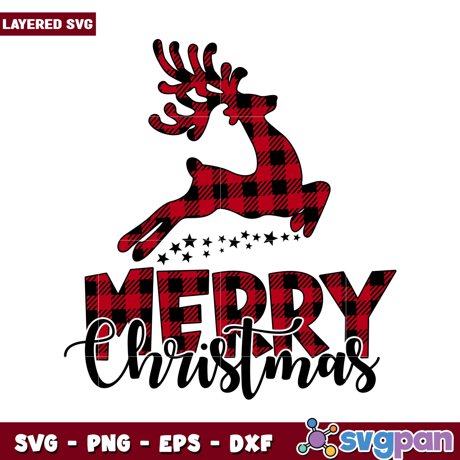 Merry Christmas Reindeer SVG Layered Design, Perfect for Holiday Crafts