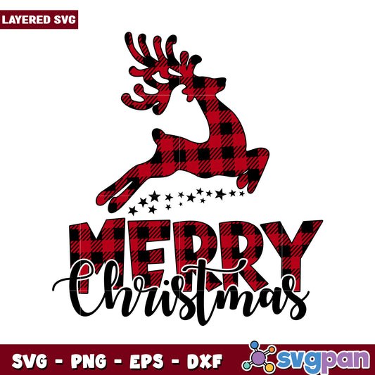 Merry Christmas Reindeer SVG Layered Design, Perfect for Holiday Crafts