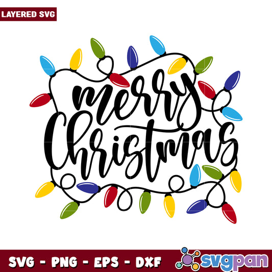 Merry Christmas SVG design, festive lights and calligraphy style