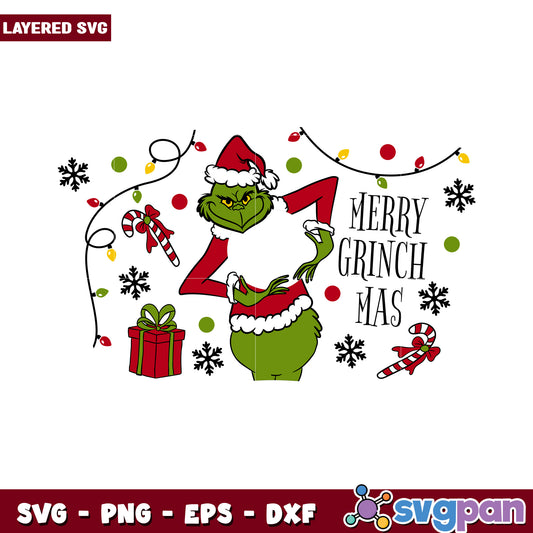 Merry Grinch Mas SVG design for holiday crafts, festive decor ideas