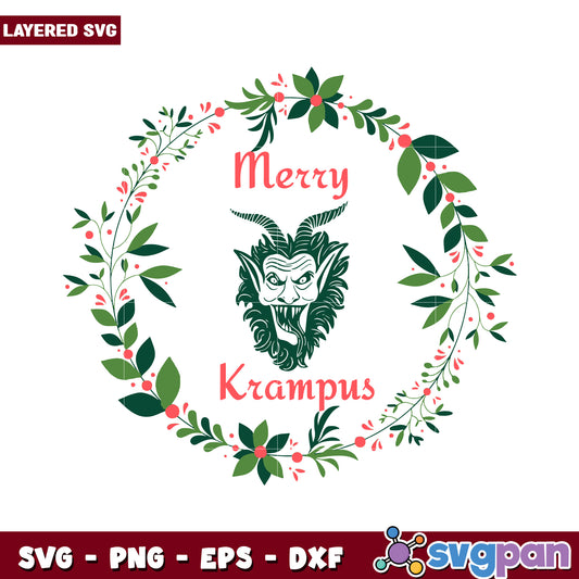 Merry Krampus design featuring festive greenery, perfect for decor