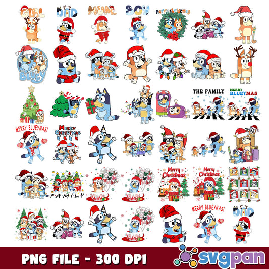 Merry blueymas family png bundle