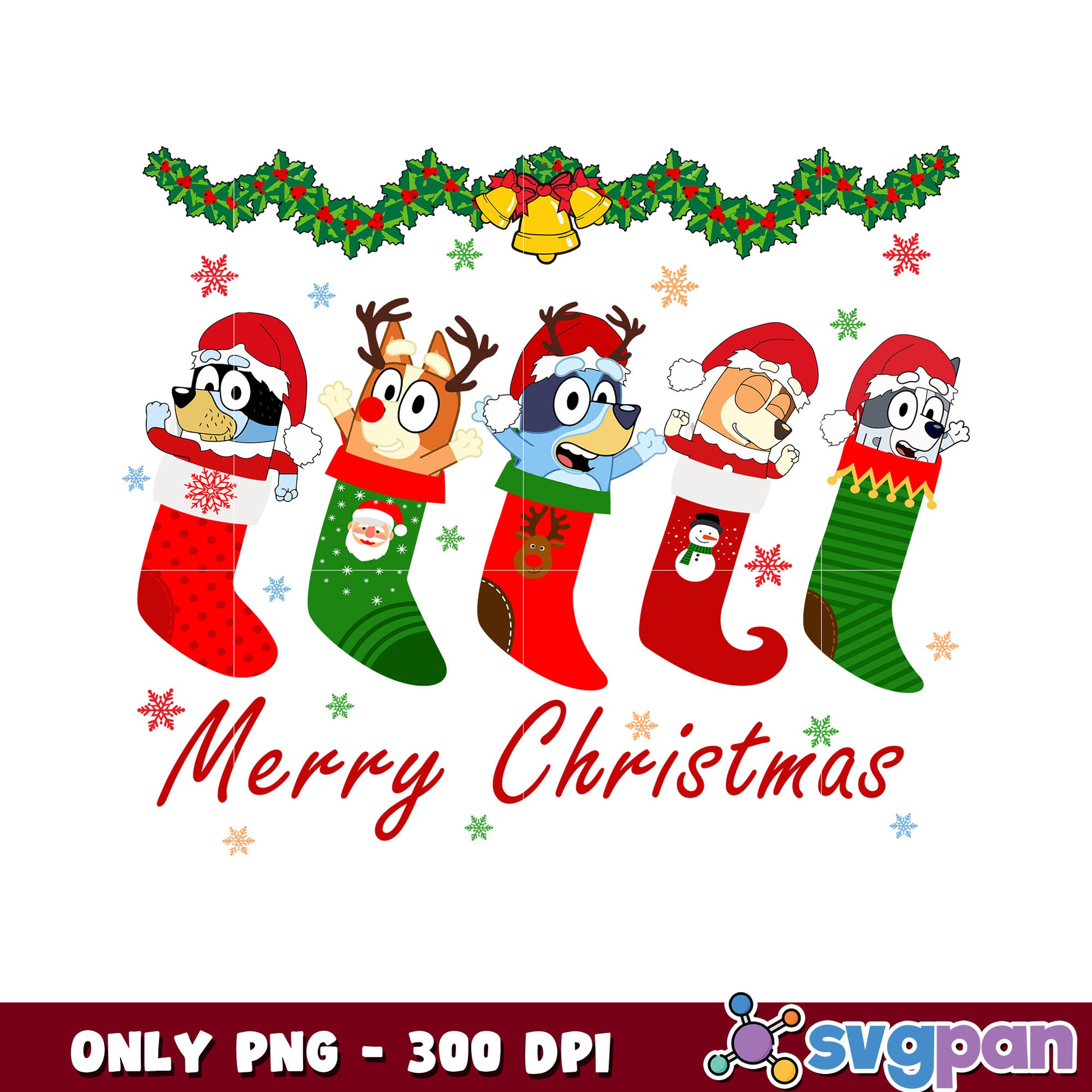 Merry christmas bluey stocking vector png, bluey family png