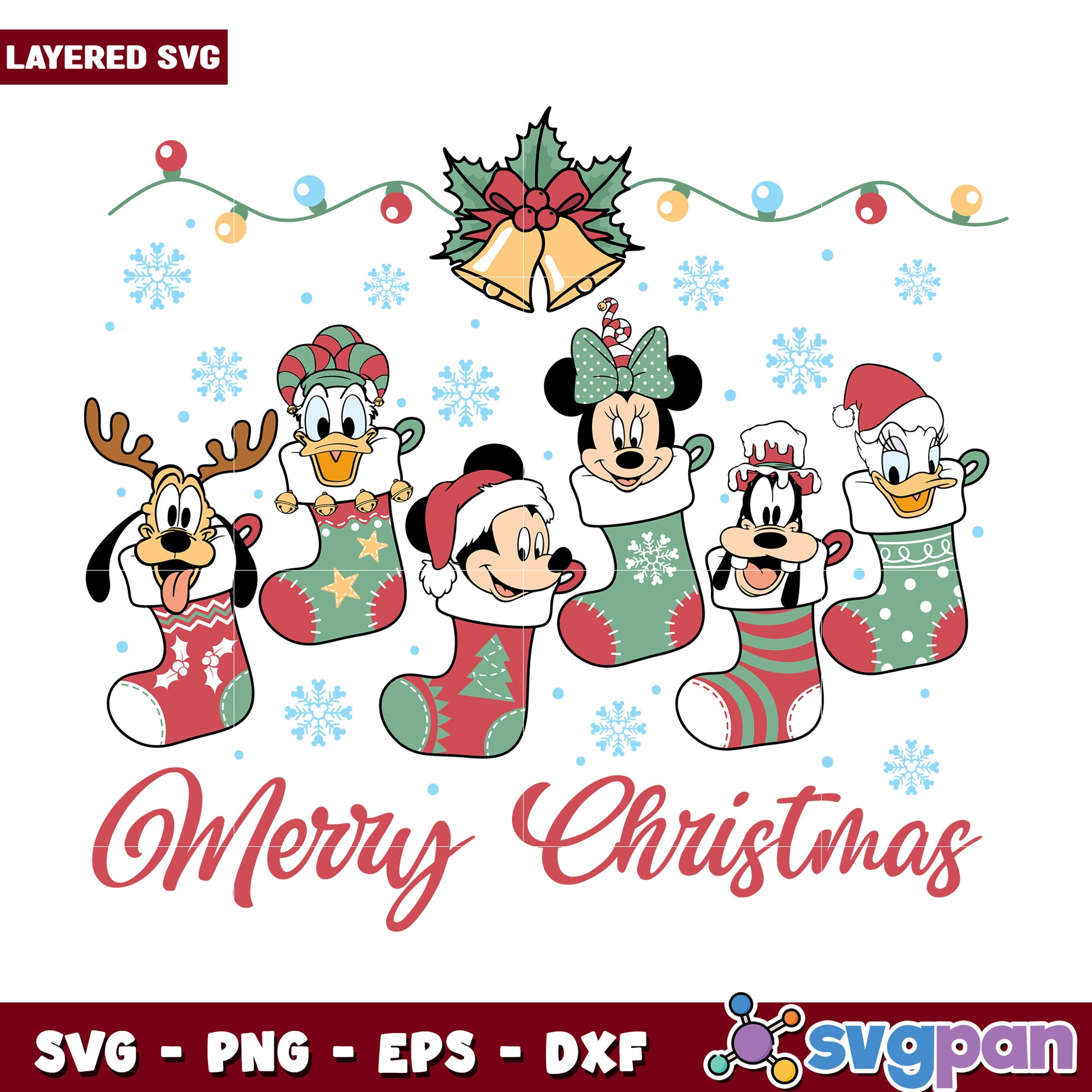 Merry christmas design svg, disney charatcers svg, christmas cartoon​ svg 