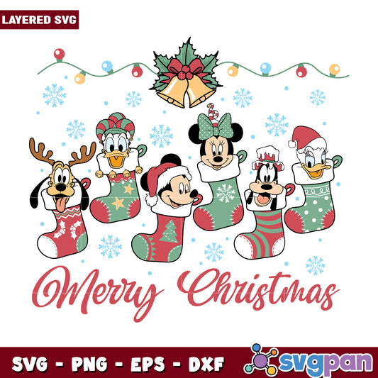 Merry christmas design svg, disney charatcers svg, christmas cartoon​ svg 