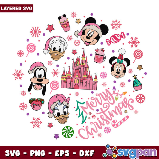 Merry christmas pink svg, disney christmas svg, disney cartoon​ svg