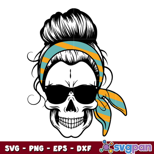 Messy Bun Skull Retro Bandana Halloween svg