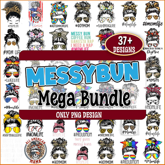 Messy bun mother png bundle