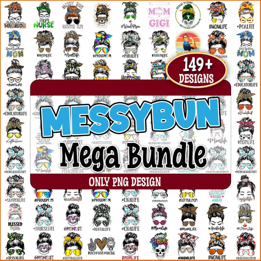Messy bun quotes png bundle