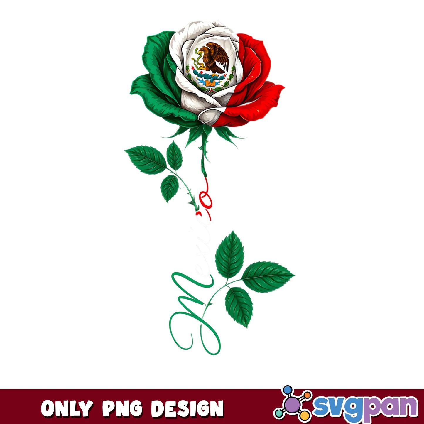 Mexico Rose Flag PNG, Mexican Flower Sublimation, Latina Pride PNG