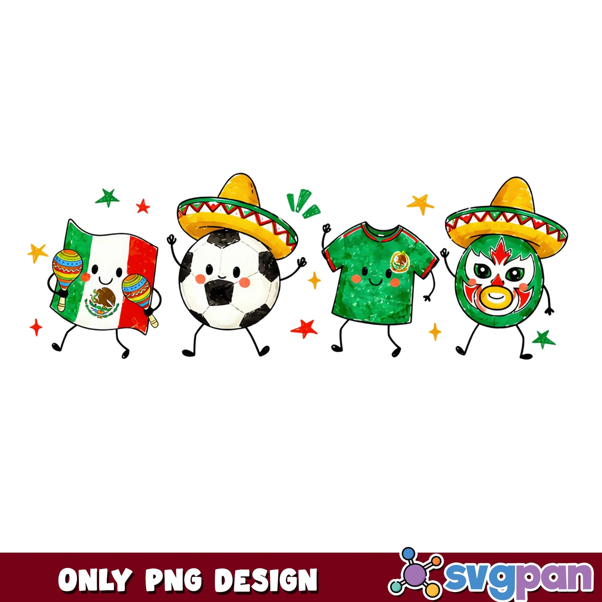 Mexico Soccer Cute Characters PNG, Cinco De Mayo PNG, Futbol PNG