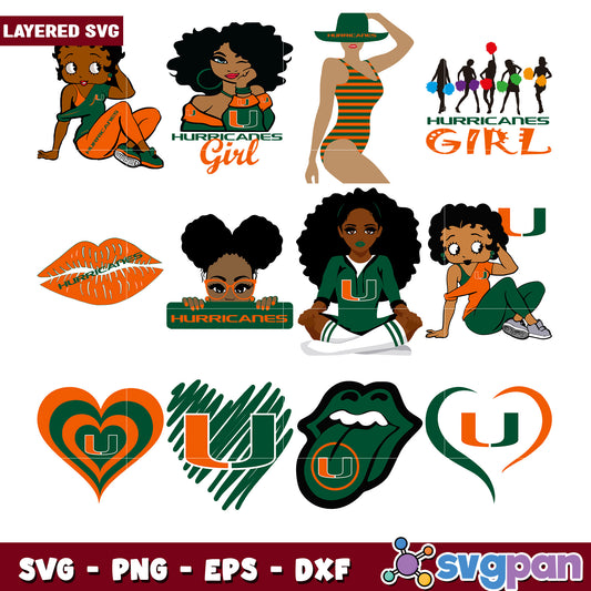 Miami Hurricanes Girls SVG Bundle