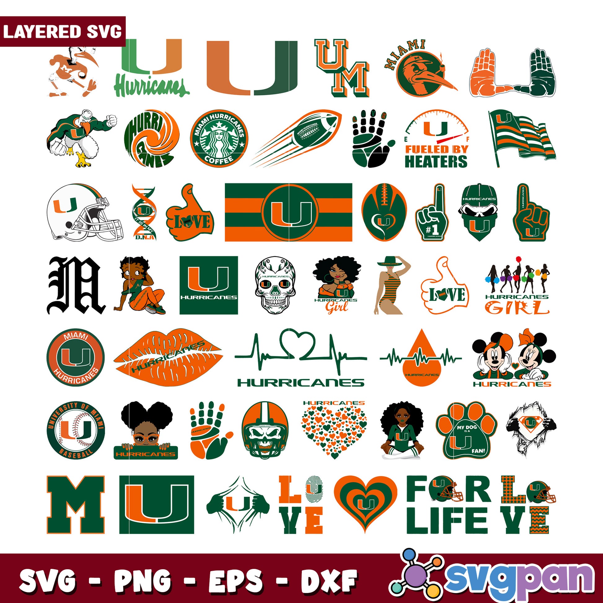Miami Hurricanes SVG Bundle 30+ Layered Designs