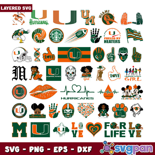 Miami Hurricanes SVG Bundle 30+ Layered Designs
