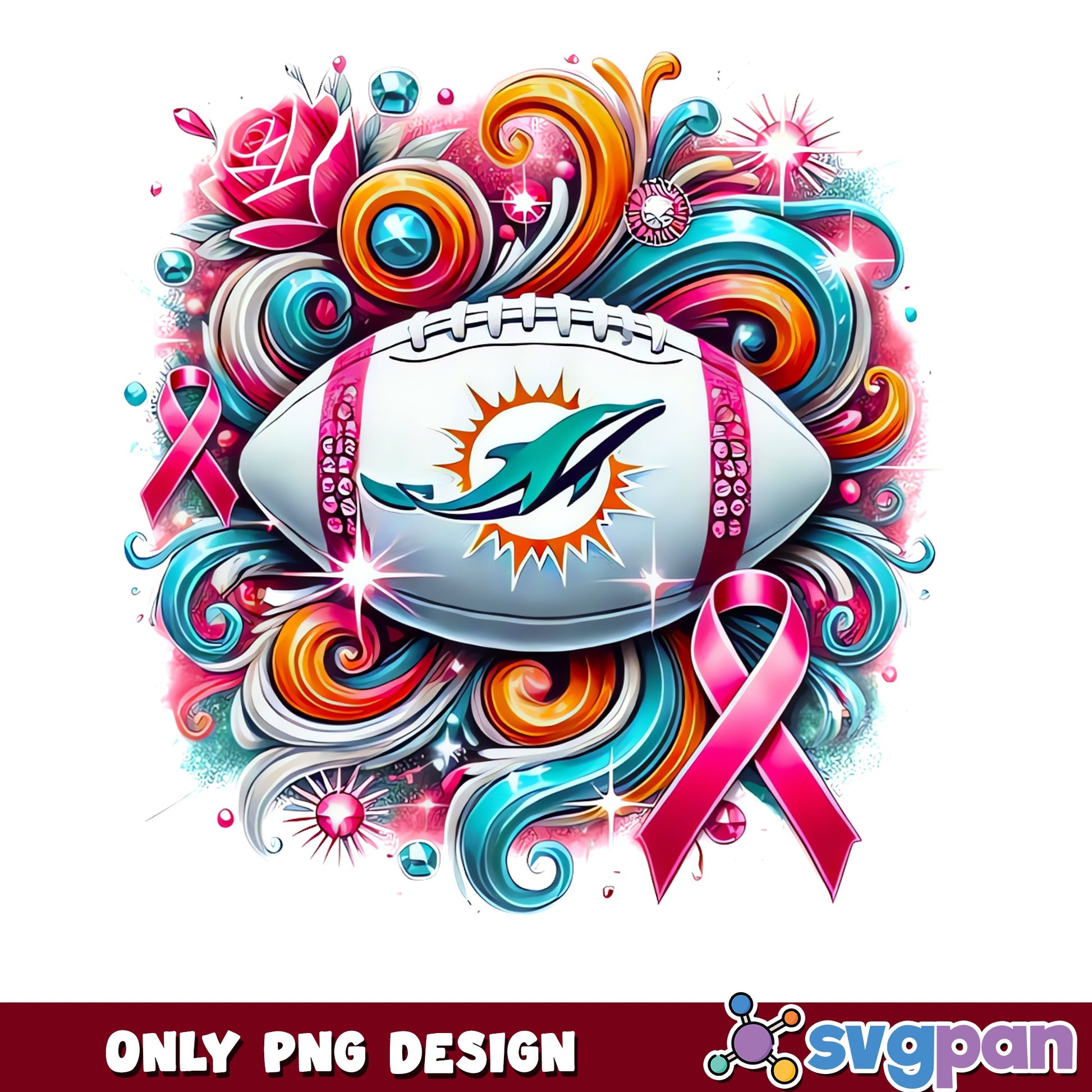 Miami Dolphins Breast Cancer Awareness PNG, Football PNG, Pink Ribbon PNG
