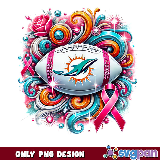 Miami Dolphins Breast Cancer Awareness PNG, Football PNG, Pink Ribbon PNG