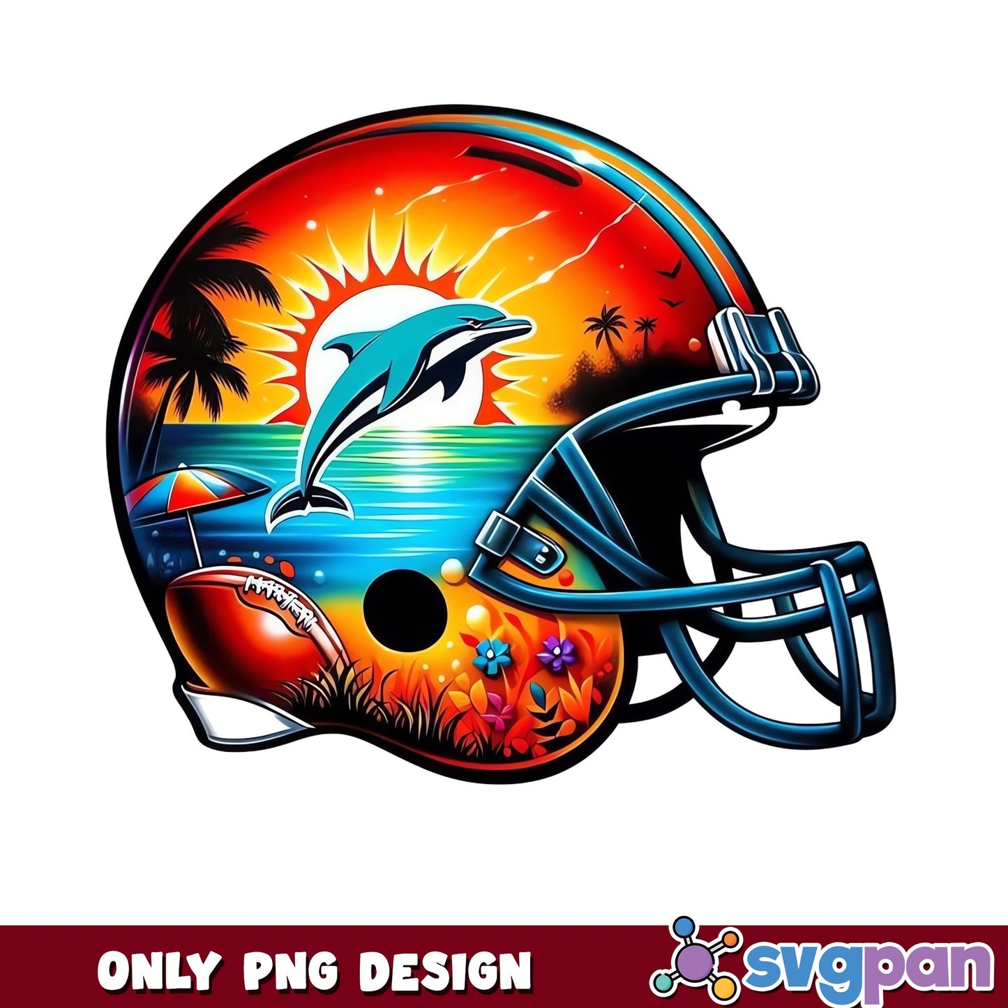 Miami Dolphins Football Helmet Tropical PNG, NFL PNG, Football PNG