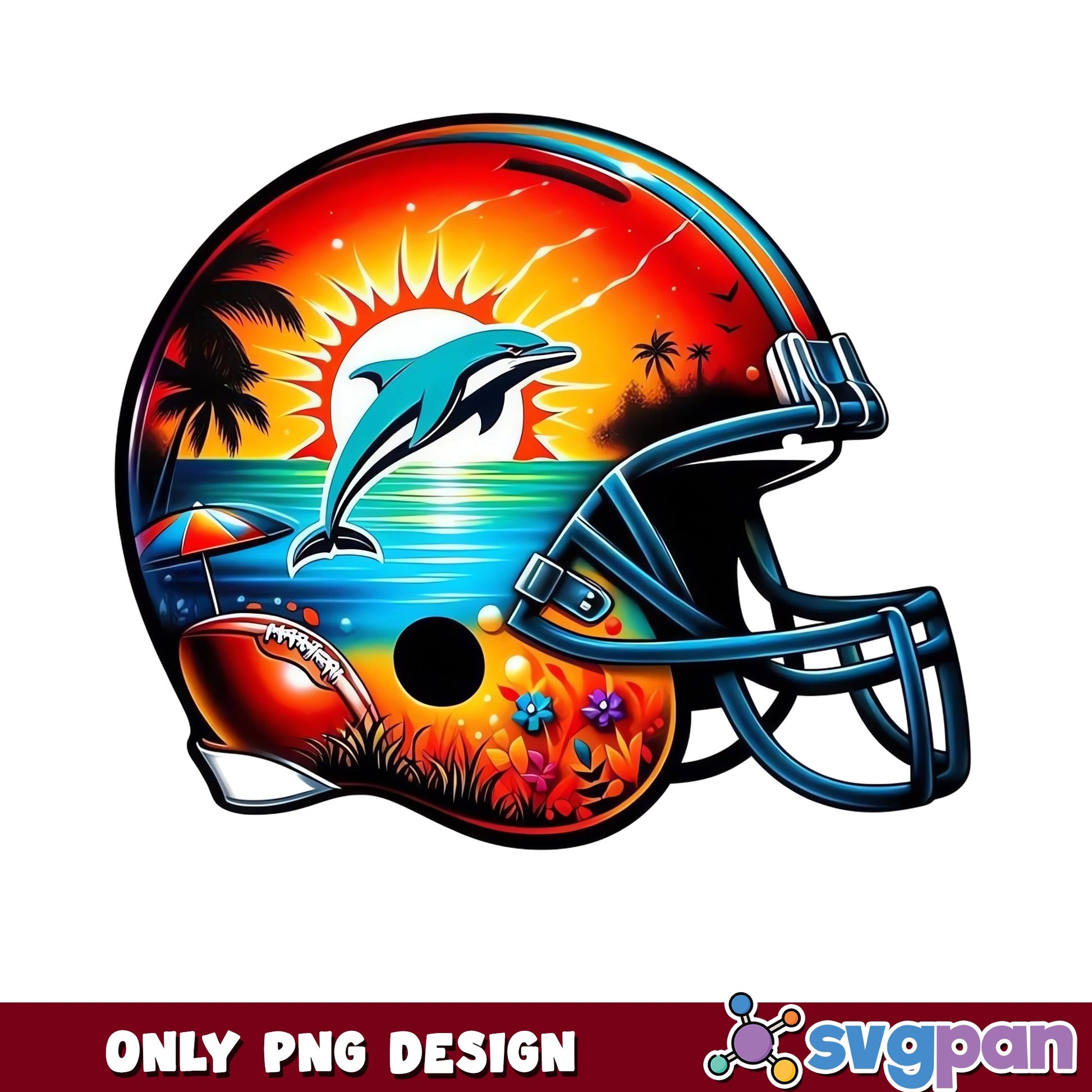Miami Dolphins Football Helmet Tropical PNG, NFL PNG, Football PNG