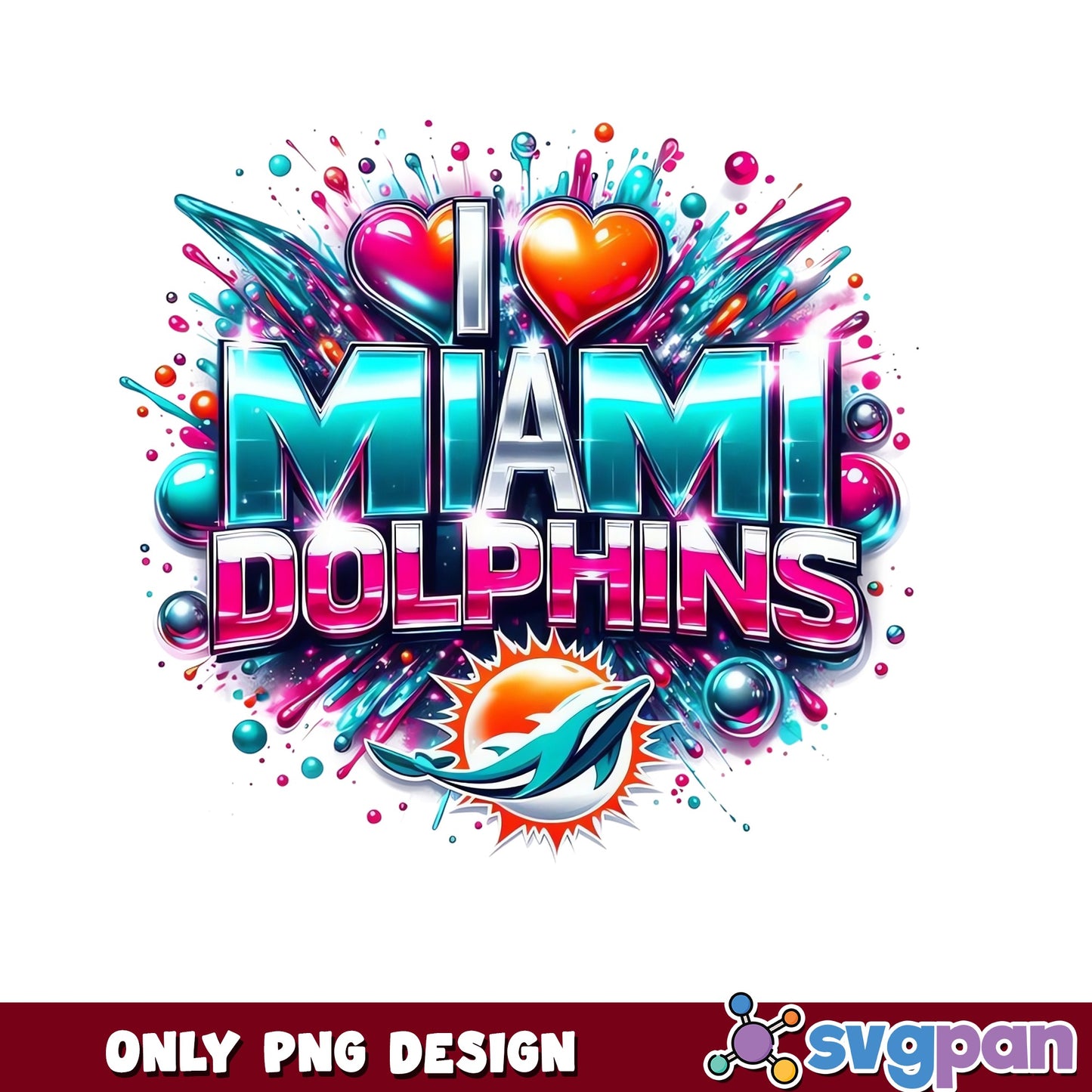 Miami Dolphins Football PNG, I Love NFL Team Design, Sports Fan PNG