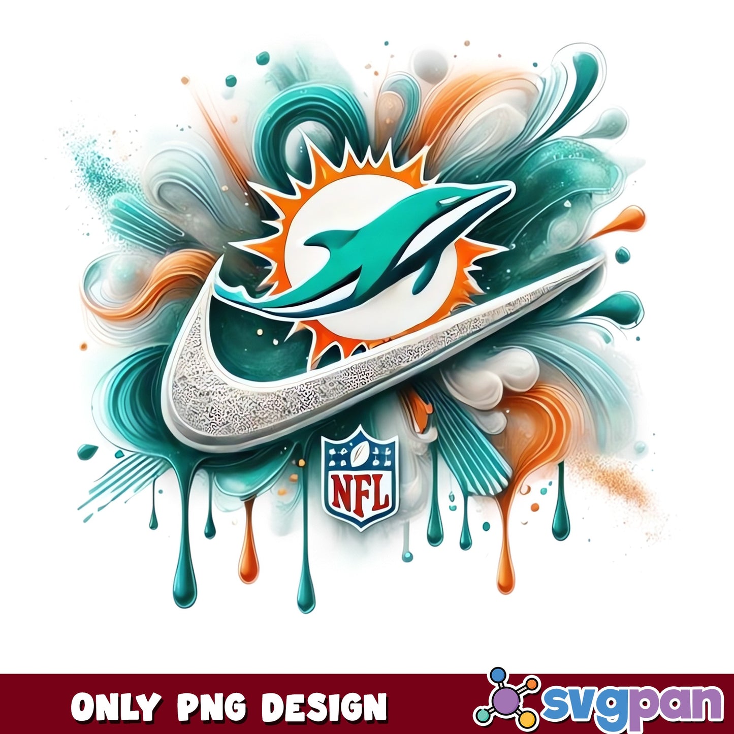 Miami Dolphins NFL Swoosh Drip PNG, Football Team PNG, NFL PNG