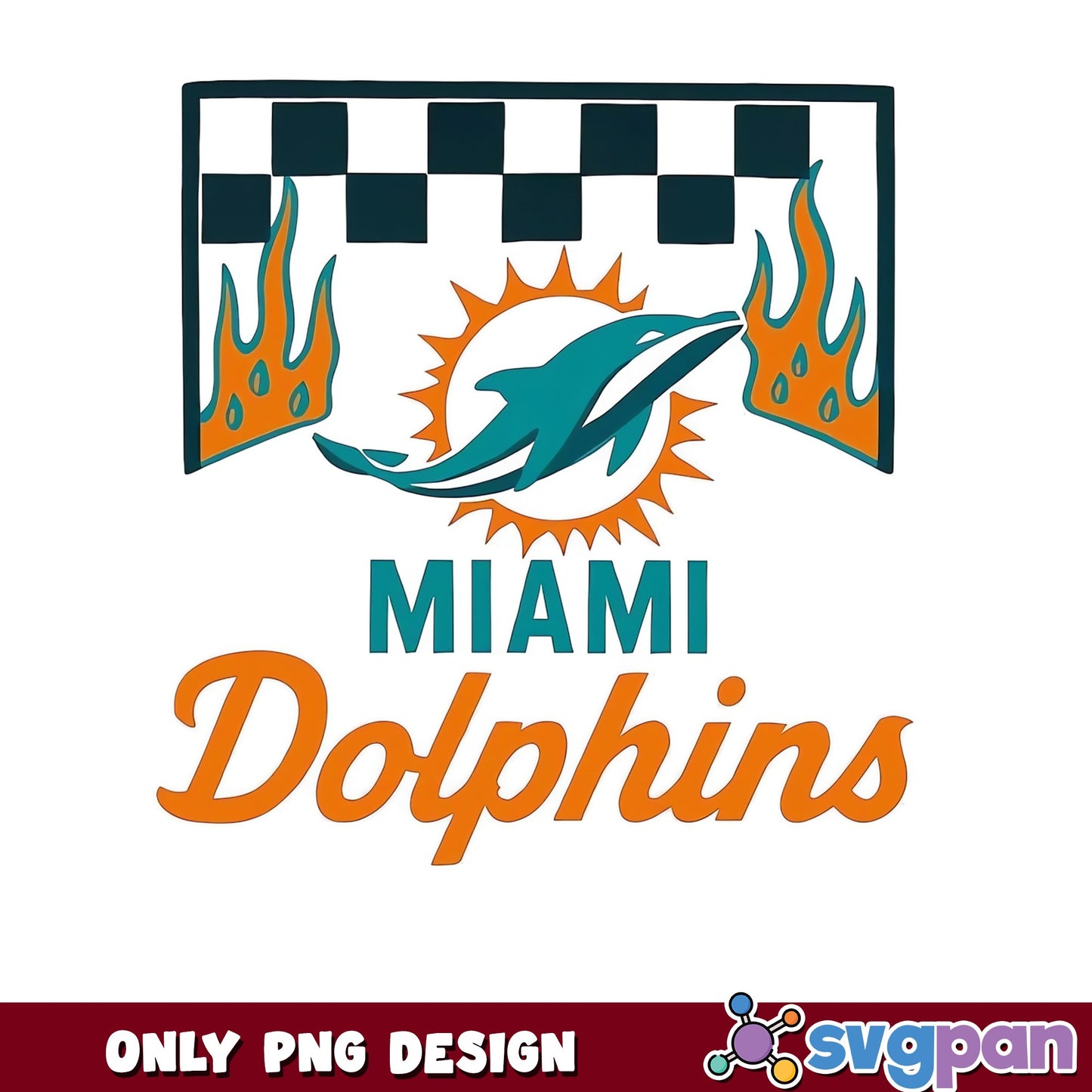 Miami Dolphins PNG, NFL Football Team Checkered Flag, PNG