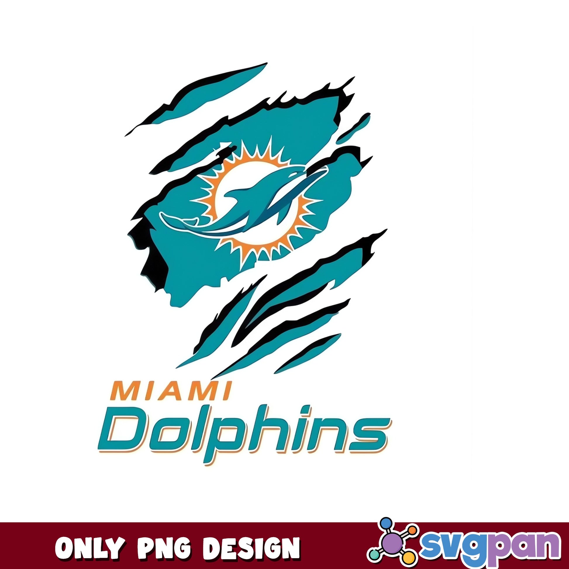 Miami Dolphins Ripped Claw PNG, NFL Football PNG, Dolphins Logo PNG