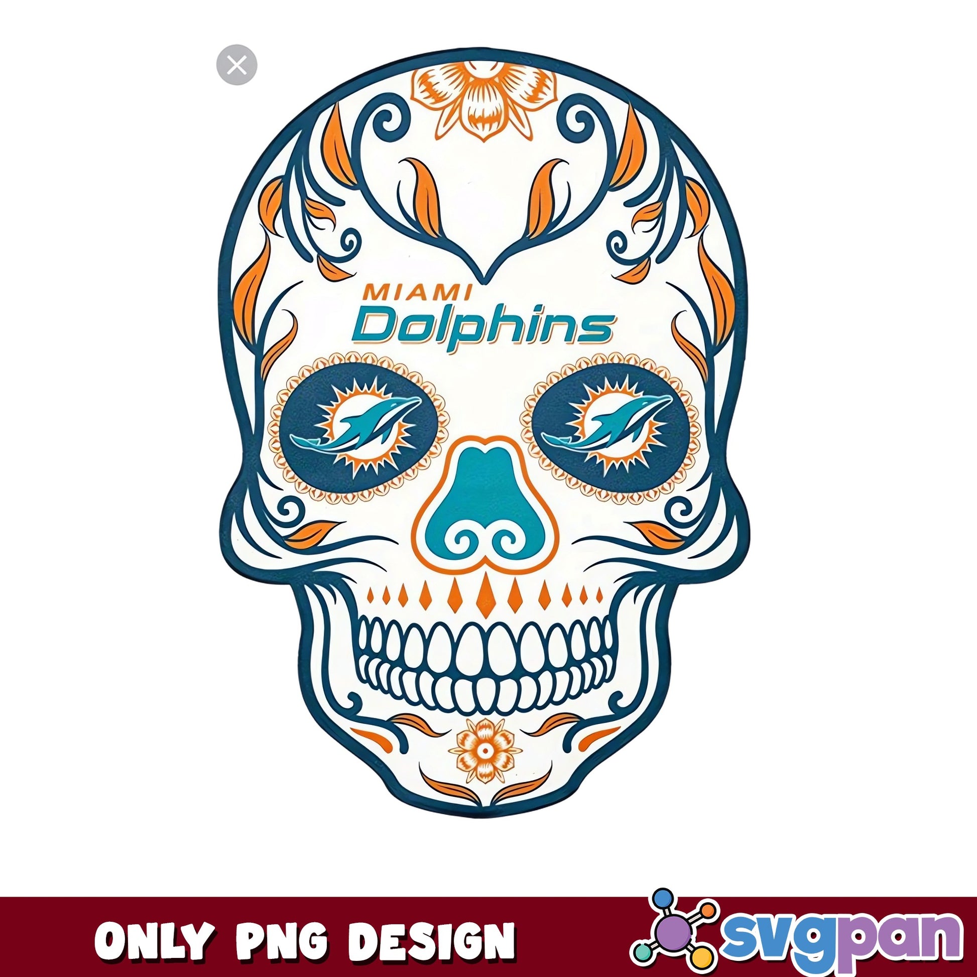 Miami Dolphins Sugar Skull PNG, NFL Football PNG, Halloween PNG