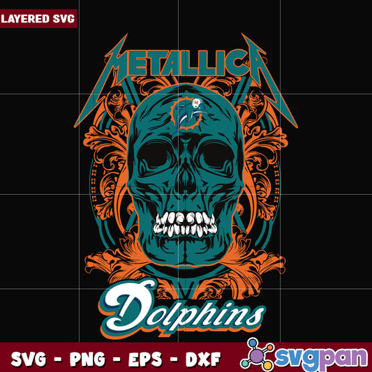 Miami dolphins skull metallica svg, super bowl svg, nfl teams logo svg
