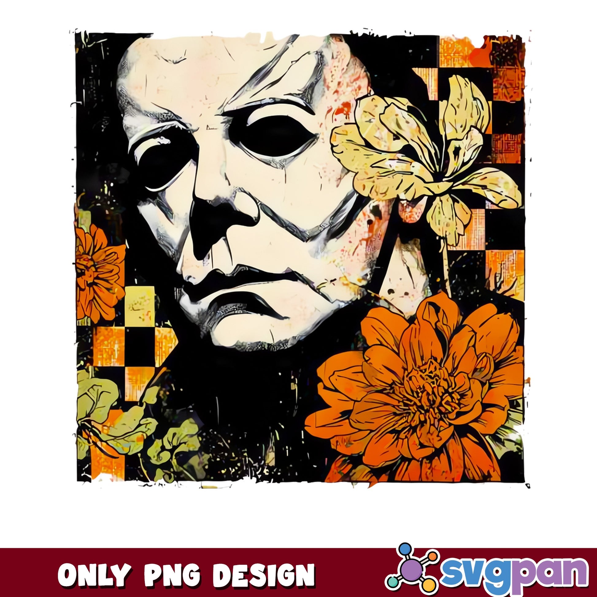 Michael Myers Floral Halloween PNG, Horror PNG, Retro PNG