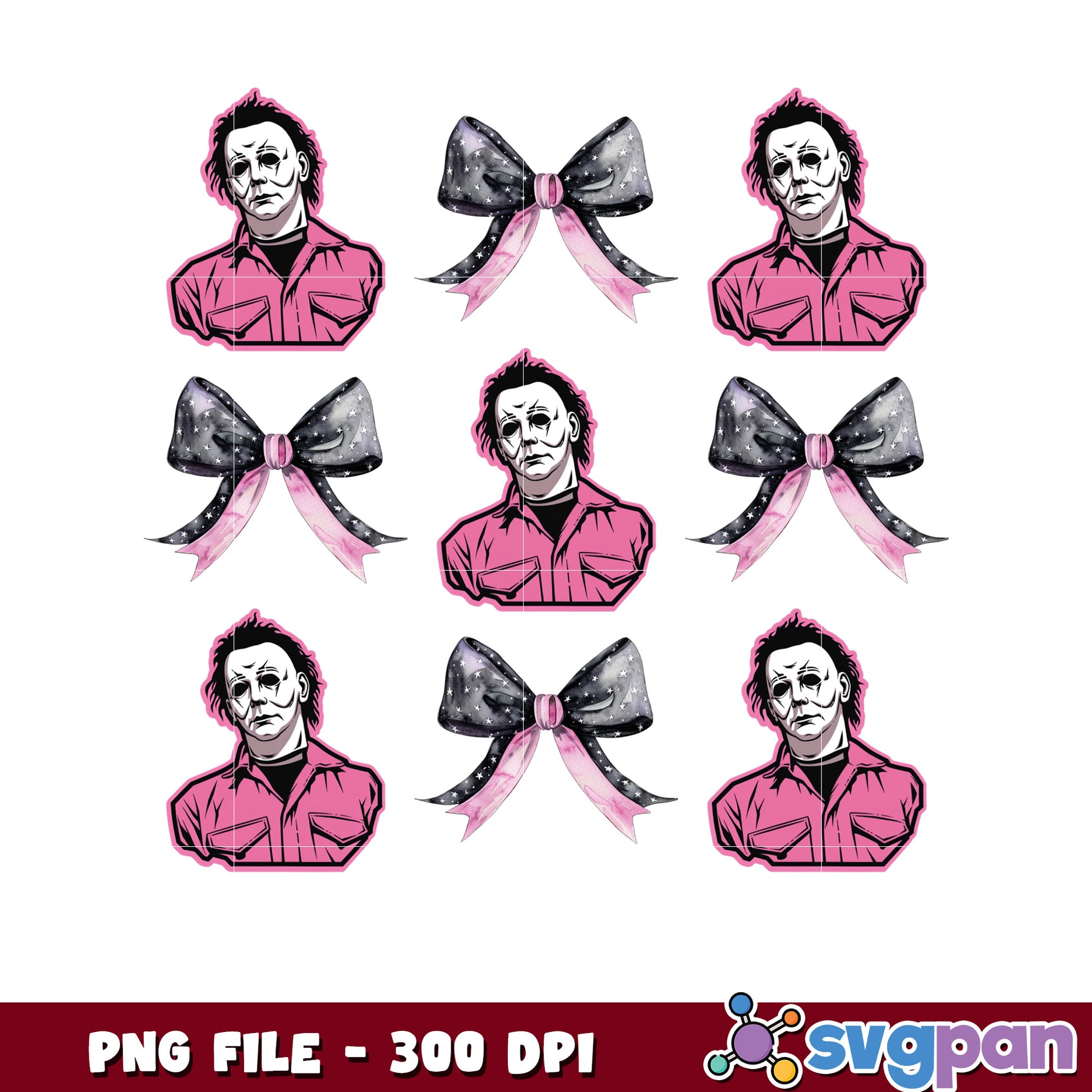 Michael myers pink bowtie png, halloween time png, horror characters ​png