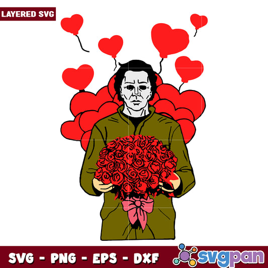 Michael myers valentine heart svg, halloween fall svg, spooky characters svg