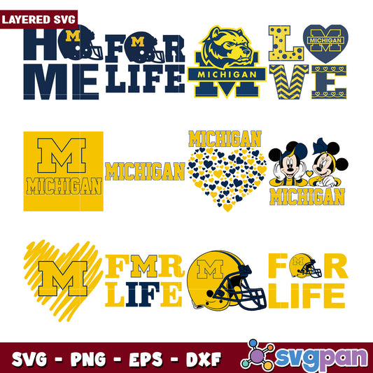 Michigan Football Love Bundle SVG Design for Fans