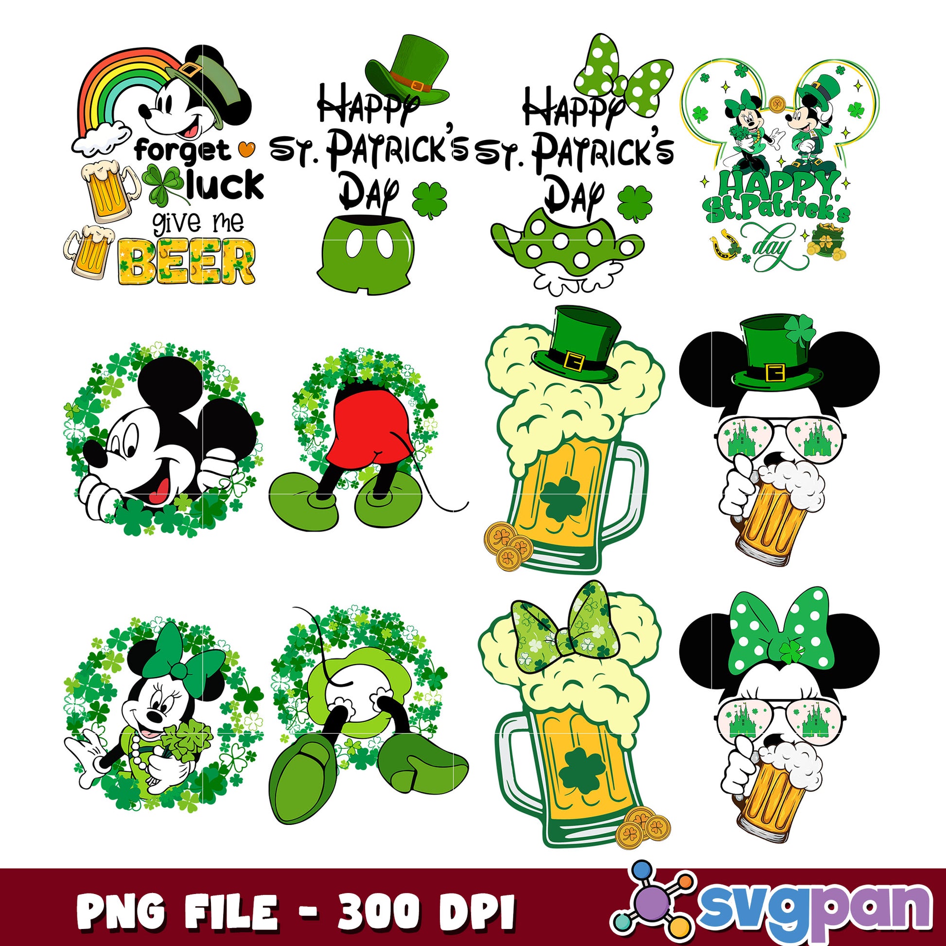 Mickey Minnie St Patricks Day PNG Bundle