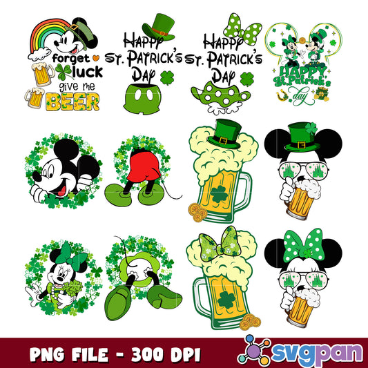 Mickey Minnie St Patricks Day PNG Bundle