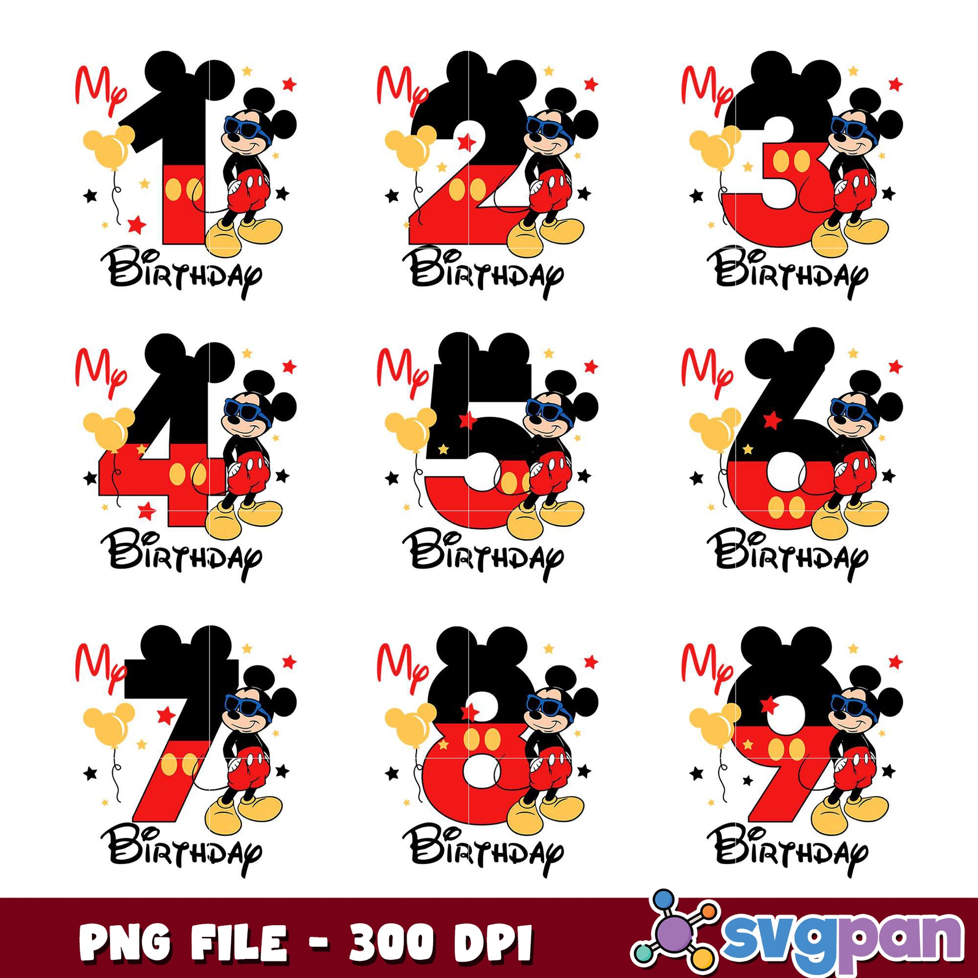 Mickey Mouse Birthday Numbers PNG Bundle