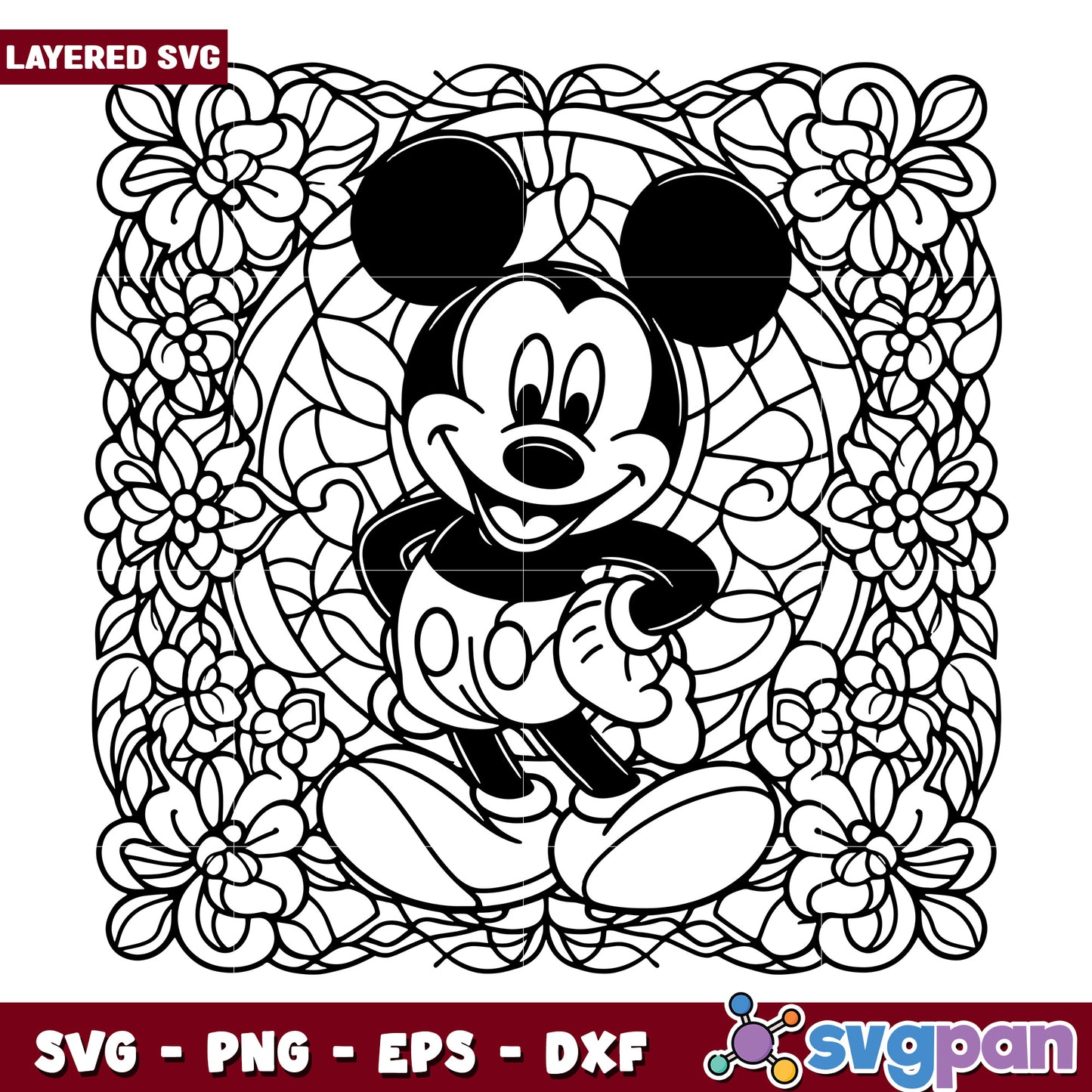 Mickey Mouse Floral SVG Coloring Page