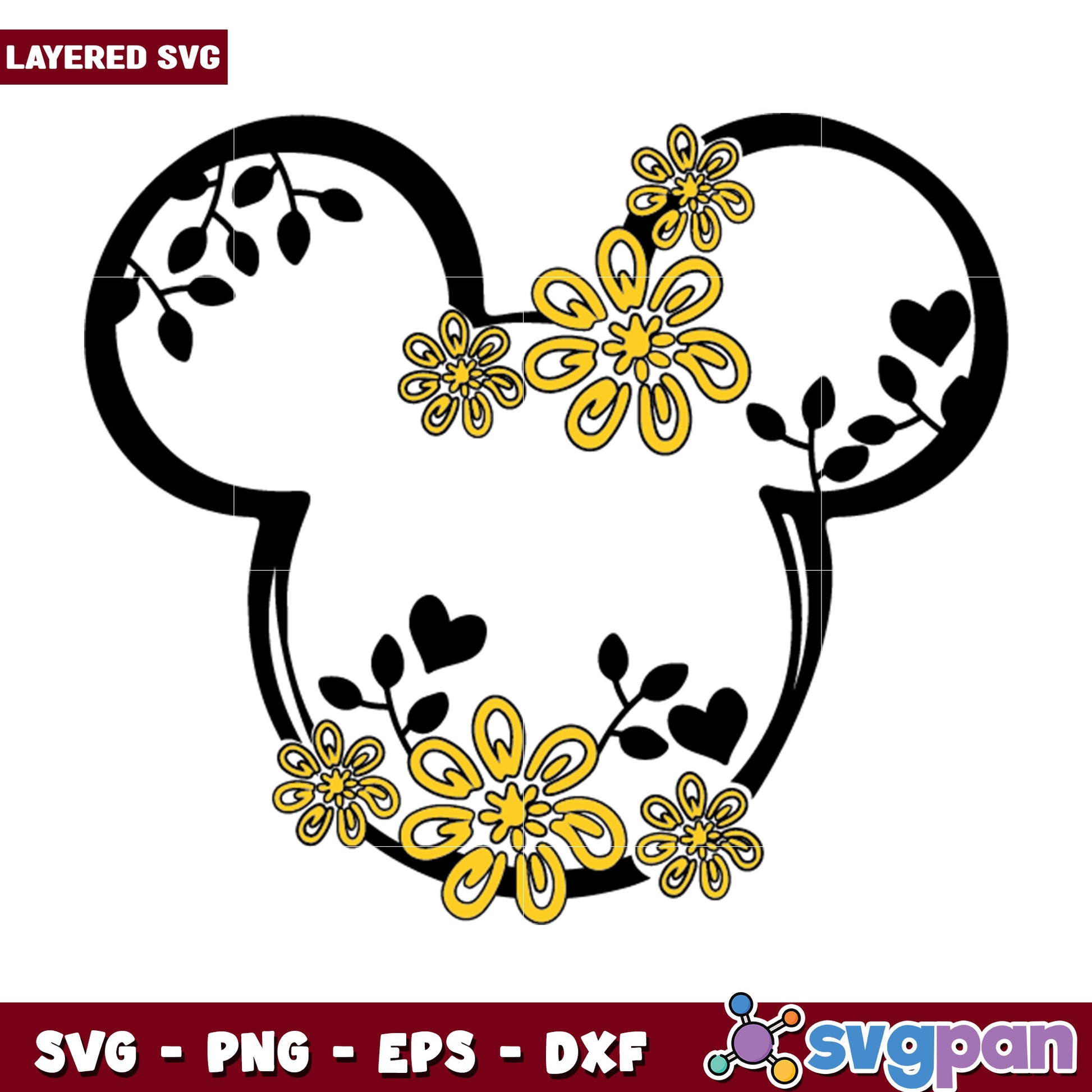 Mickey Mouse Floral SVG Cut File