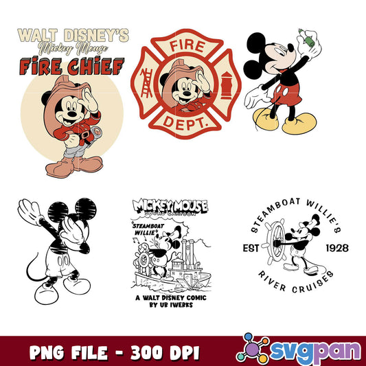Mickey Mouse PNG Bundle Fire Chief, Steamboat Willie