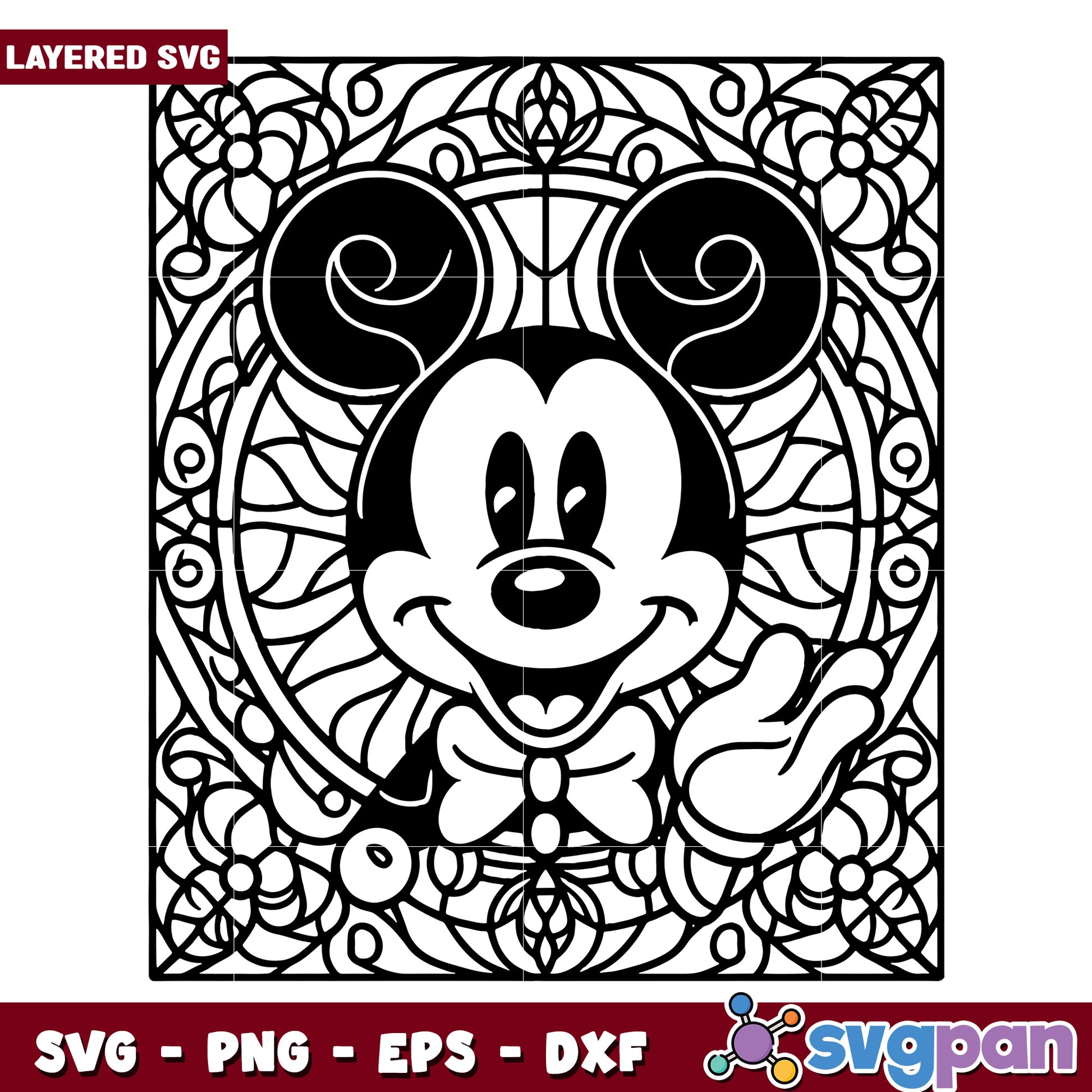 Mickey Mouse SVG Coloring Page Mandala