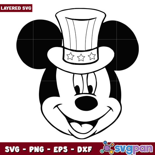 Mickey Mouse SVG Design with Patriotic Hat for Crafts