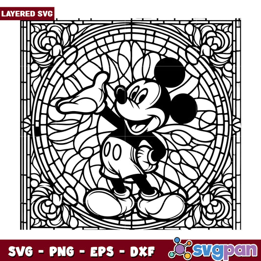 Mickey Mouse Stained Glass SVG Coloring Page
