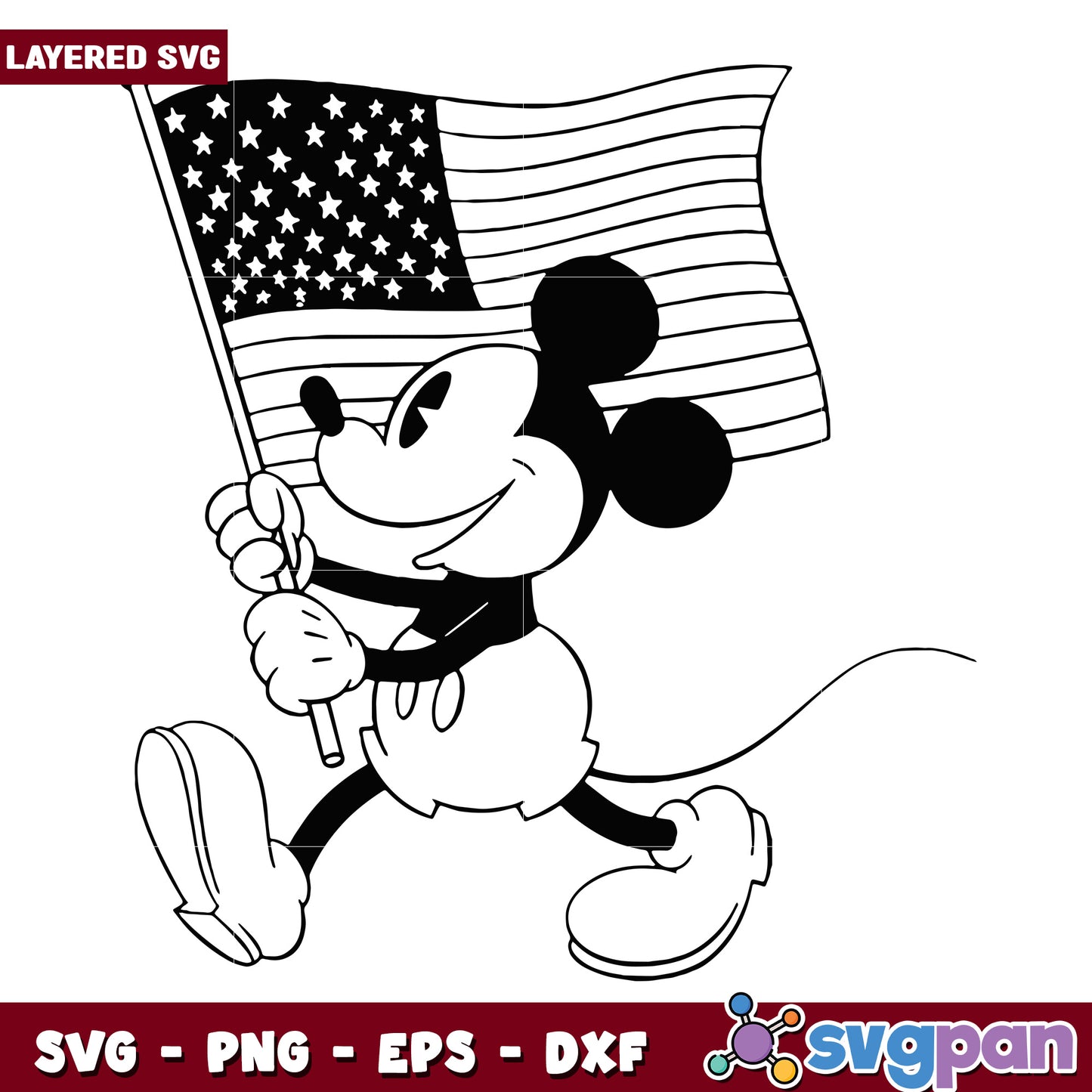 Mickey Mouse USA Flag SVG Clipart for Kids Crafting