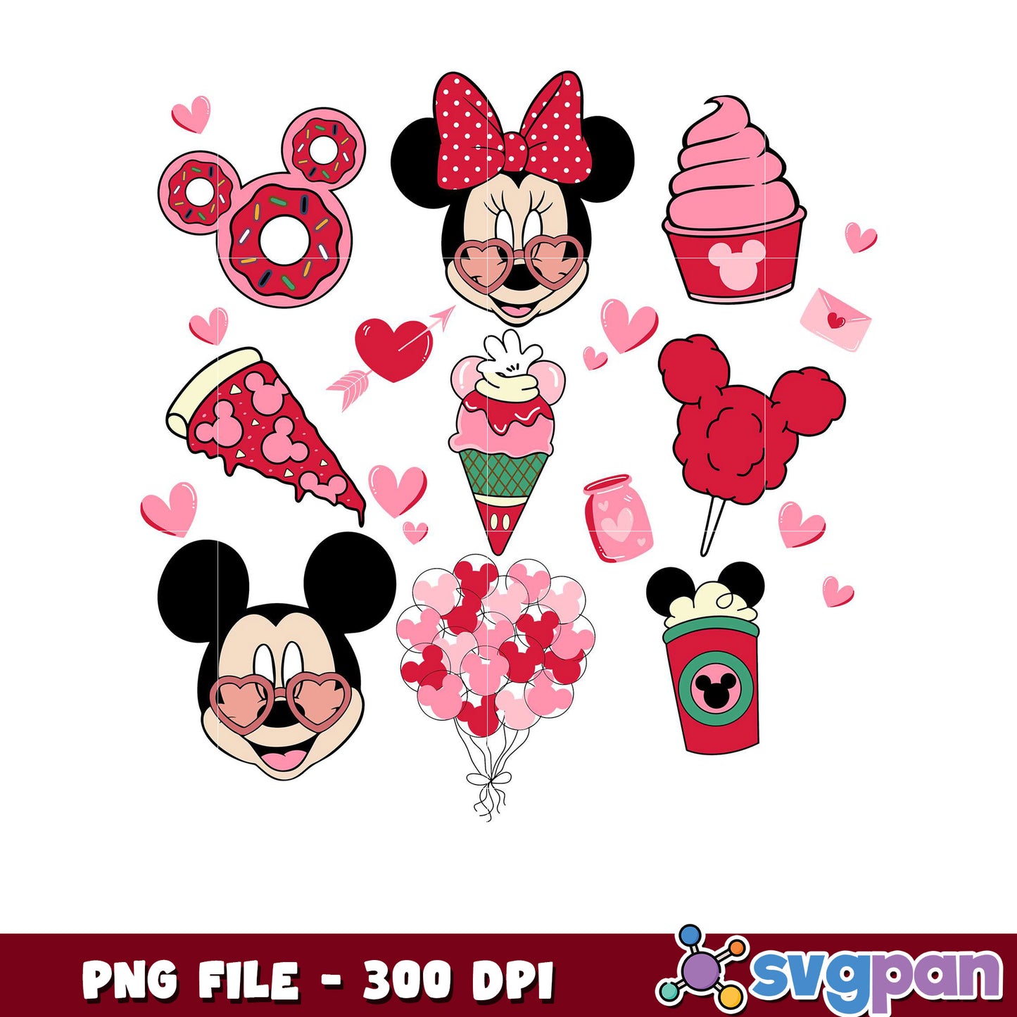 Mickey Mouse Valentine's Day PNG Download, Cute Graphic Set