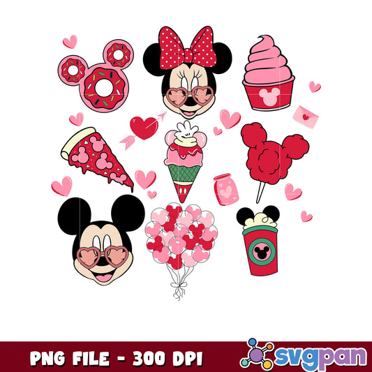 Mickey Mouse Valentine's Day PNG Download, Cute Graphic Set