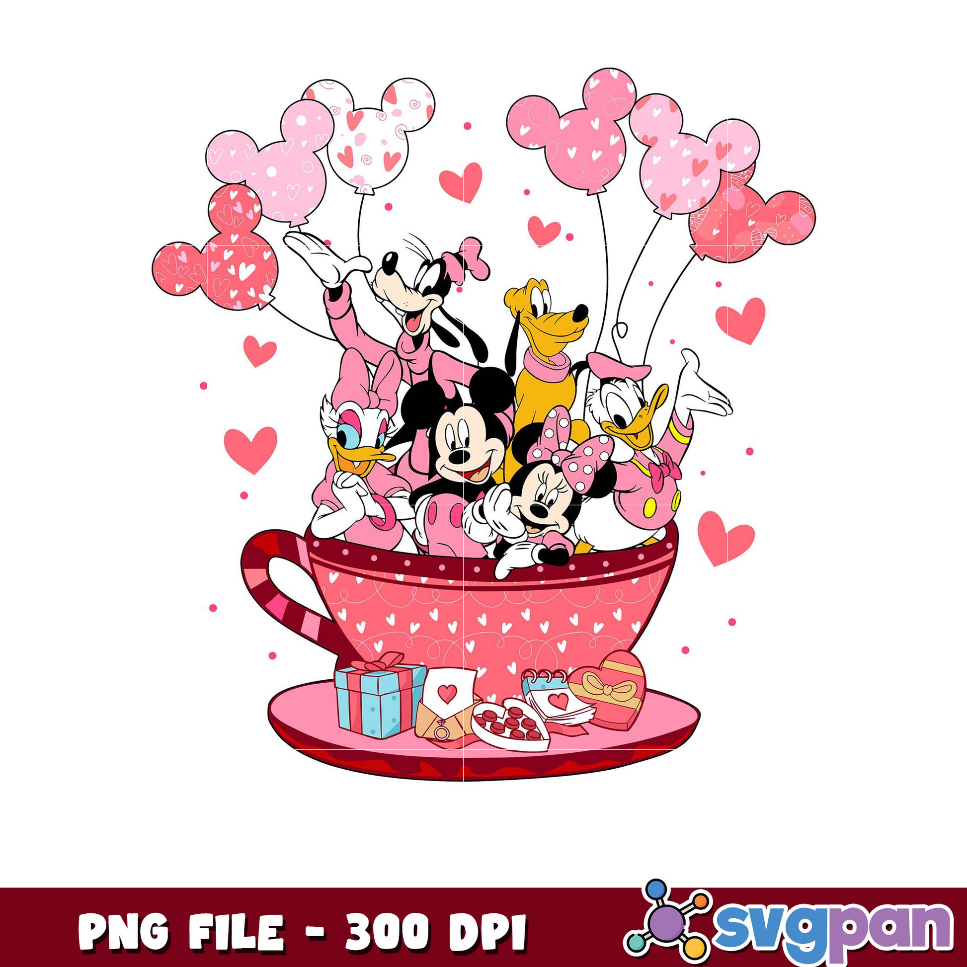 Mickey Mouse and Friends in Heart Cup PNG File, Cute Design for Print