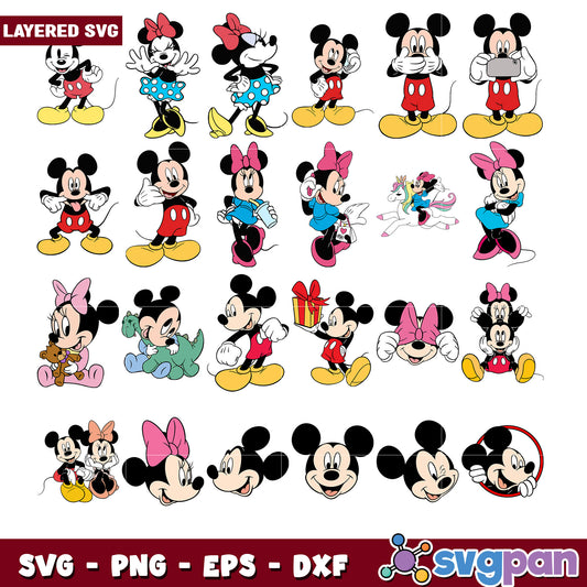 Mickey Mouse and Minnie Mouse SVG Bundle Designs