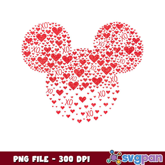 Mickey Mouse heart design, high-quality PNG file available