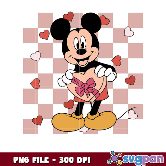 Mickey Mouse holding a heart gift PNG file, bright colors design