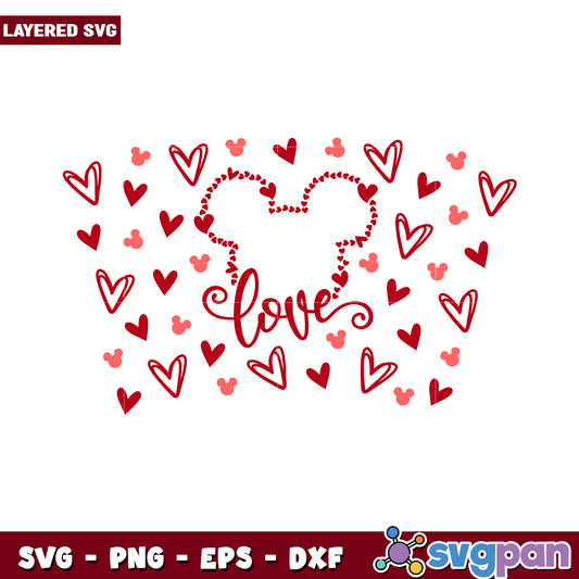Mickey Mouse love hearts design for crafting, perfect for Valentine's Day